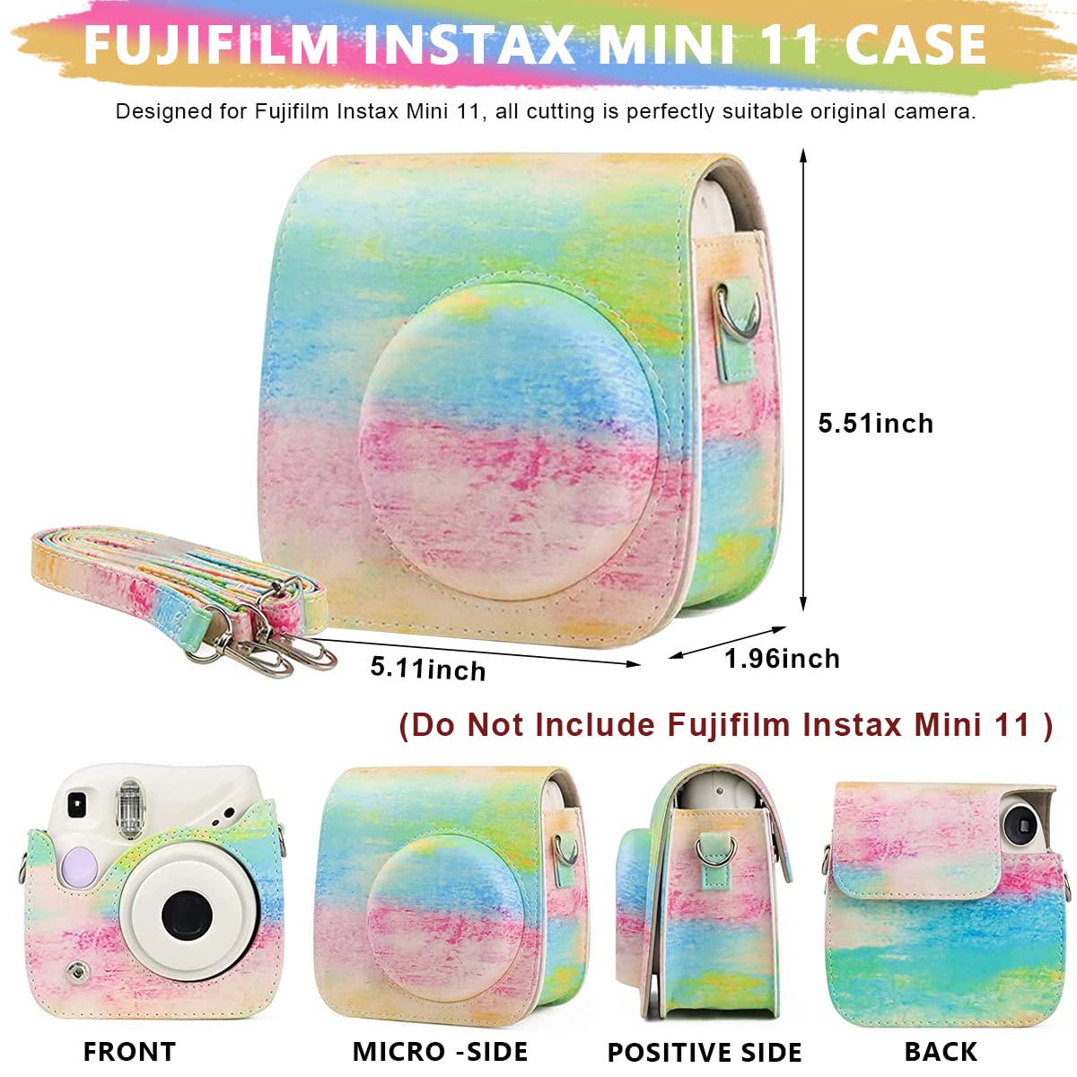 ZORBES® Instax Mini 11 Case Cover, PU Leather Protective Camera Bag for Fujifilm Instax Mini 11, Easy Install Top Part Detachable with Adjustable Shoulder Strap for Intex Camera 11 Mini