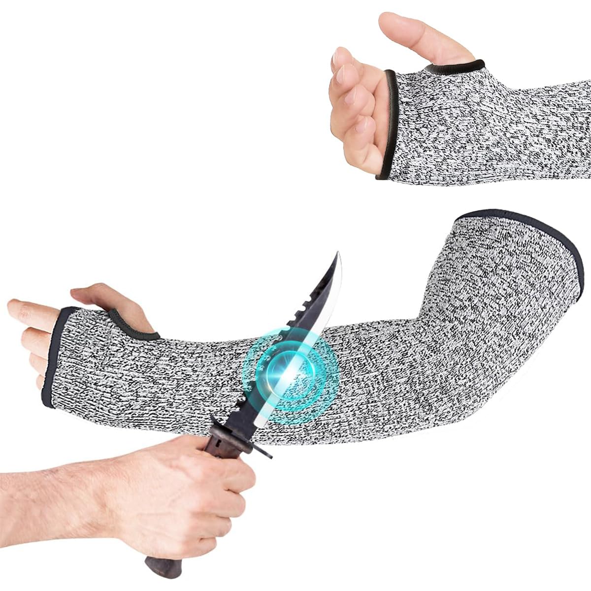 Serplex® Safety Arm Sleeve 17.7'' Single Arm Sleeve Safety Work Arm Sleeve Protective Arm Sleeve with Thumb Hole Cut-resistant HPPE Arm Sleeve for Glass Crafts, Pet Grooming, Metalworking, 1 piece