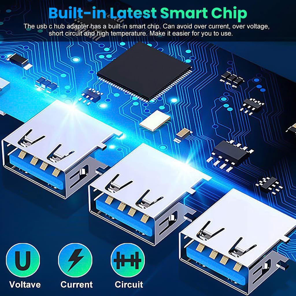 Verilux USB Hub 3.0 for Laptop and PC featuring 4 Ports and 5Gbs Transfer Speed | USB‑C and USB‑A Connectivity