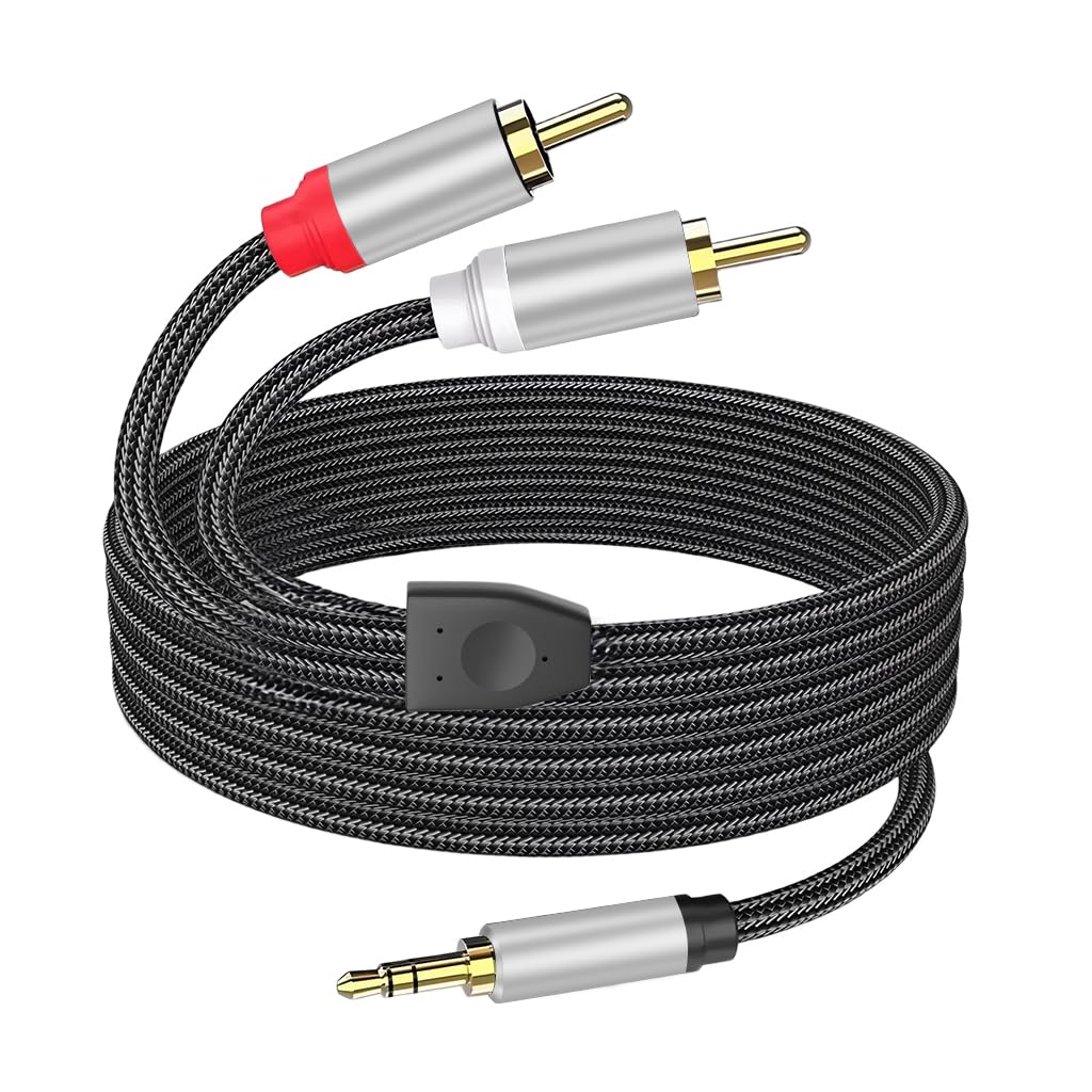 Verilux 3.5 mm to 2 RCA Cable for Car and Home Audio with Gold Plated Connectors | 9.8 ft Nylon Braided