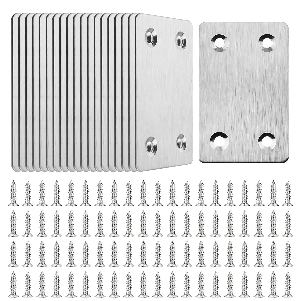 Serplex® 20Pcs Stainless Steel Metal Straight Brace Mending Plates 2.4x1.5 inch, 1.3mm Thick, Pre-Punched Flat Brackets with Screws for Cabinet, Shelf, Wooden Crafts, Repairs & DIY Projects, 2.4"x1.5"
