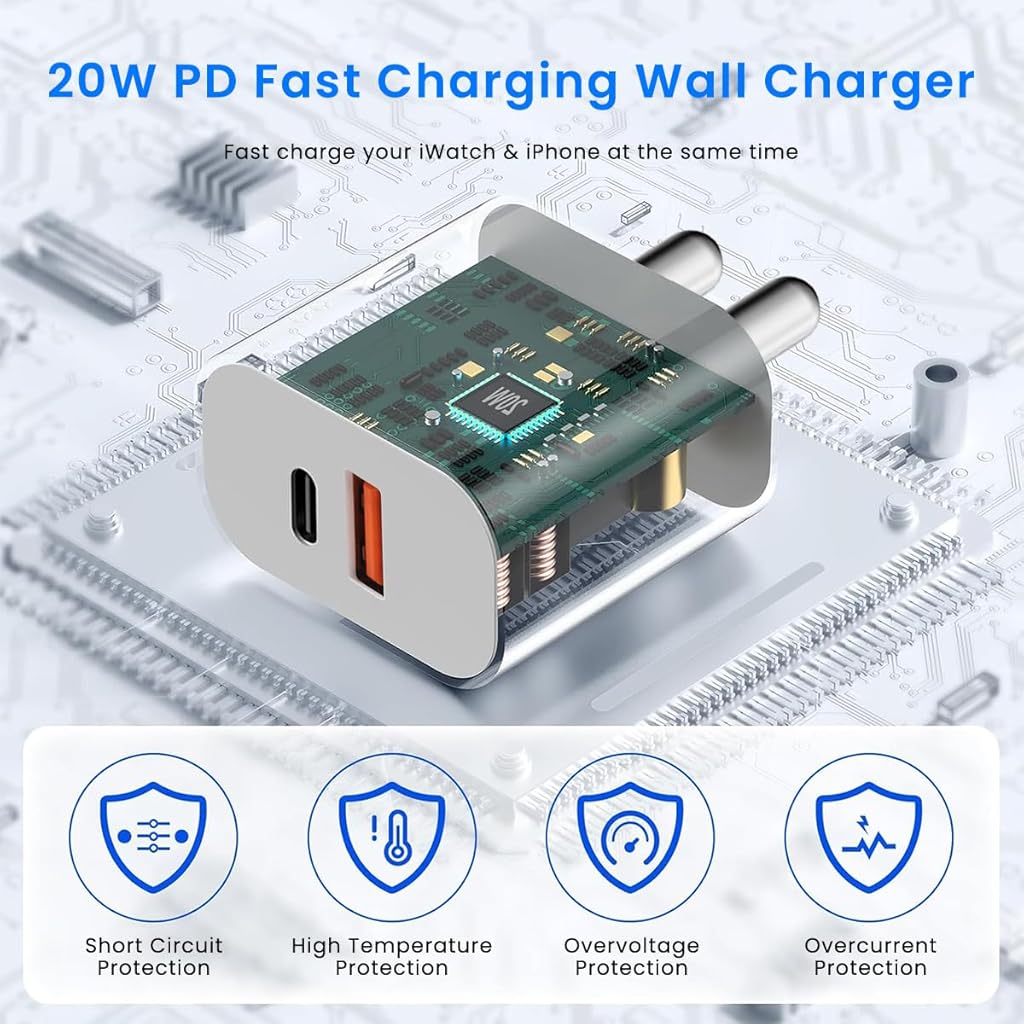 Zeitel® 20W Fast Charging Power Adapter with 3 in 1 USB C Wireless Charger Universal Power Adapter USB C Charging Cable for 15/15Pro/15Pro Max/14/13, Samsung S21