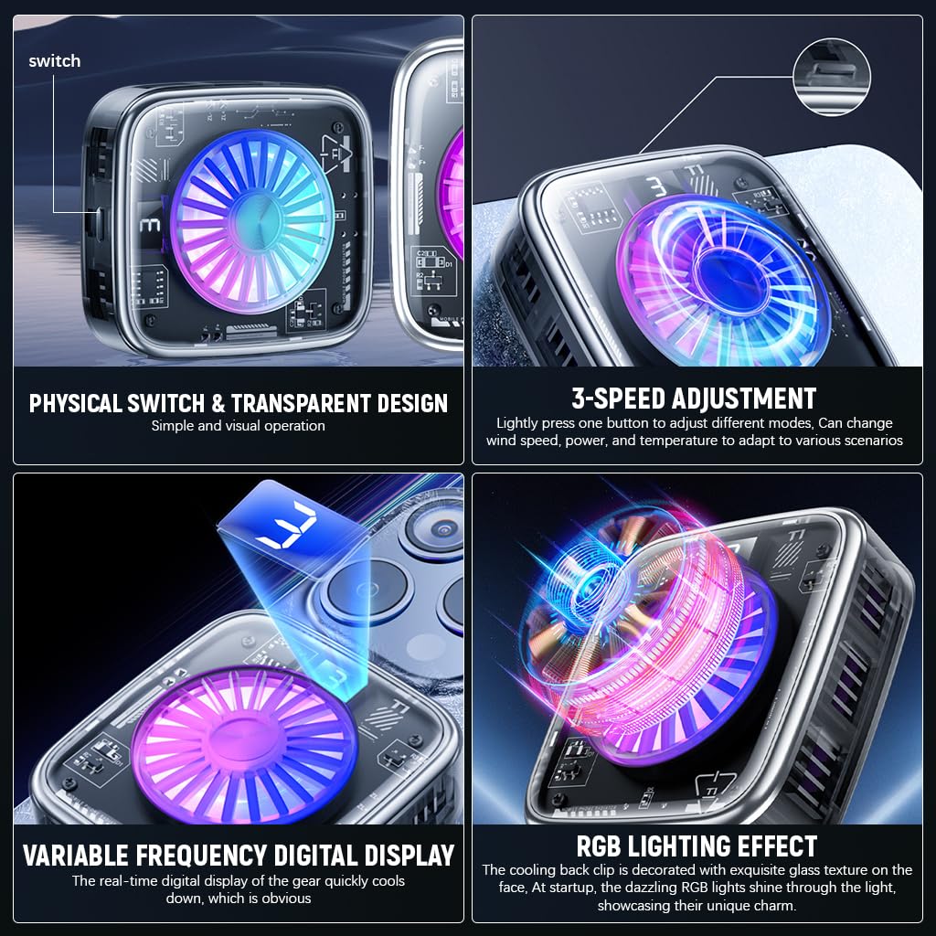 Verilux Phone Cooler for Gaming and Livestreaming with Magnetic Clips and LCD Display