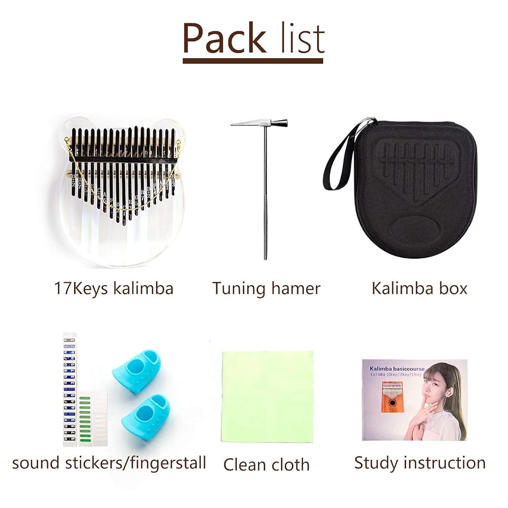 Verilux® Thumb Piano Crystal Kalimba Acrylic Mbira Finger Musical Instrument Gifts for Kids Adult Beginners with Tuning Hammer Study Instruction and Eva Bag 3PCS