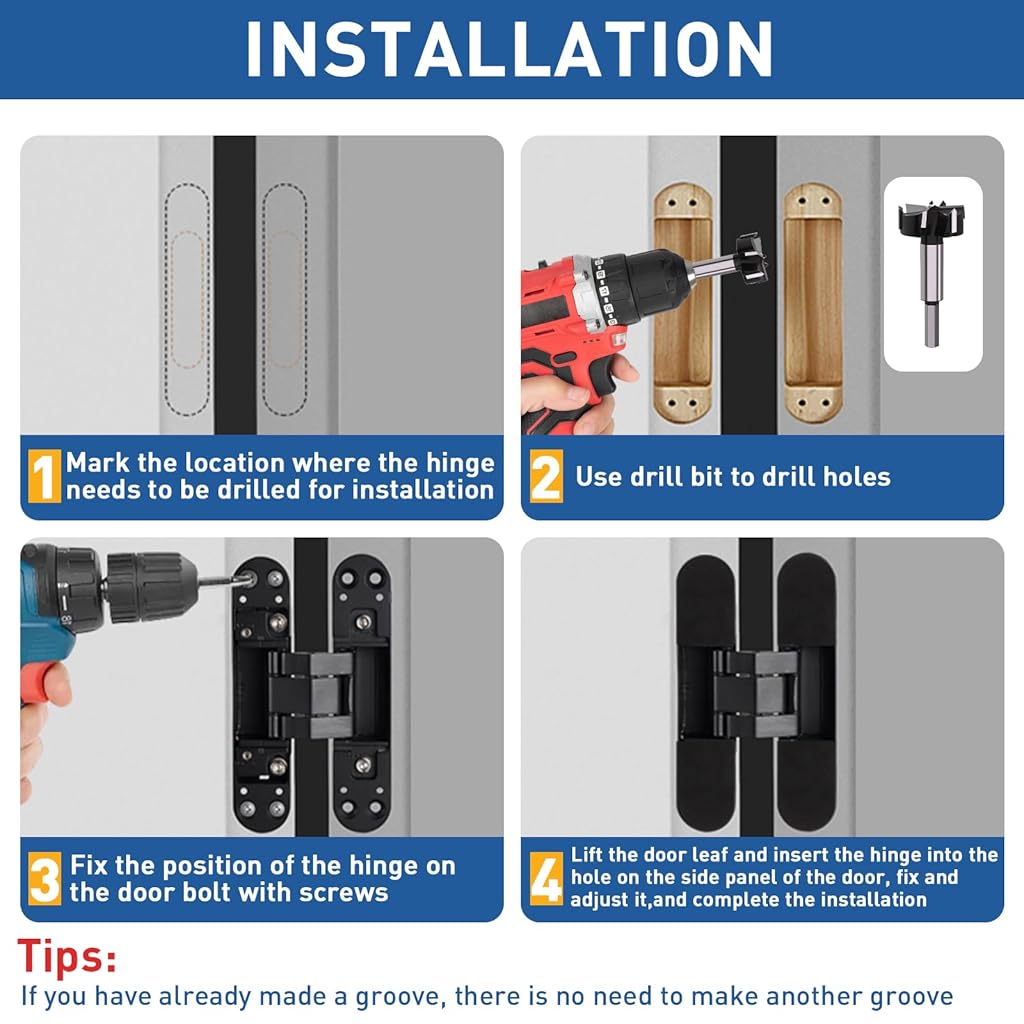 Serplex® 2Pcs Hidden Door Hinges for 25mm Thickness Door, Invisible Quiet Cabinet Hinges, Heavy-Duty Alloy Steel Concealed Hinges for Large Doors, Supports 20KG, 0.59'' Leaf Width, 2.75" Leaf Hight