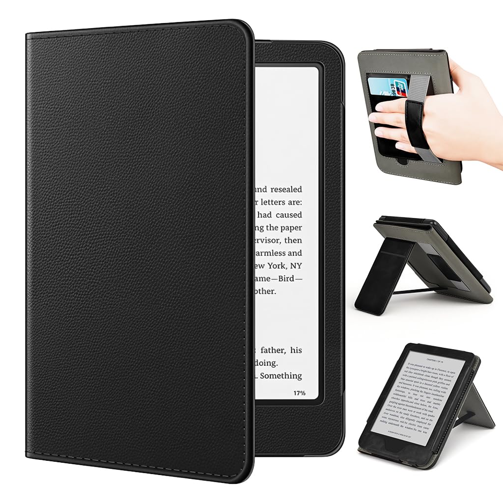 ZORBES® Protective Case Cover for Kindle Paperwhite 12th Gen 7 inch,Smart Deer Flip Case Cover,E-Reader Leather Vintage Embossed E-Reader with Hand Strap & Folding Stand Black