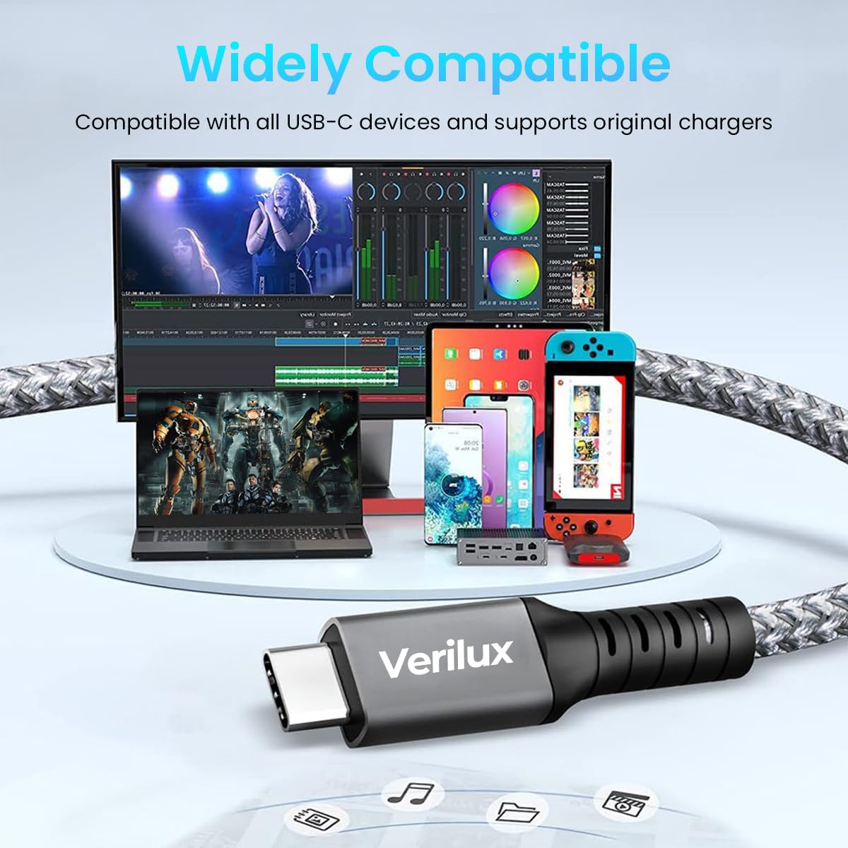 Verilux® USB C to USB C Cable USB 4 Cable PD 240WFast Charging Cable Data Cable Compatible Thunderbolt 4/3, Support 8K/6K@60Hz & 40Gbps Data Transfer for MacBook Pro/Air Samsung S22