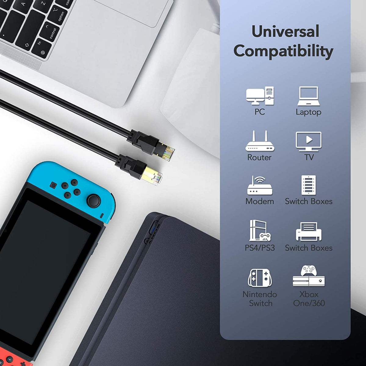 Verilux Cat8 Ethernet Cable for Router Xbox and Modem 5m 40Gbps 2000MHz High Speed | LAN Wire