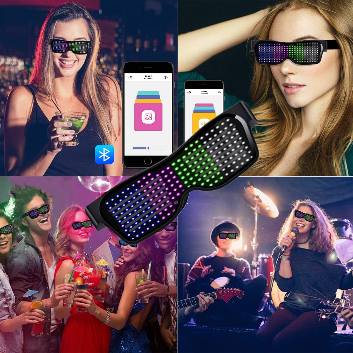 ZORBES® LED Glasses for Party Bluetooth Light Glasses for Party APP Control Music Sync Mode LED Display Smart Glasses, USB Rechargeable Glasses for Nightclub, Festivals, Raves, Christmas, Birthday