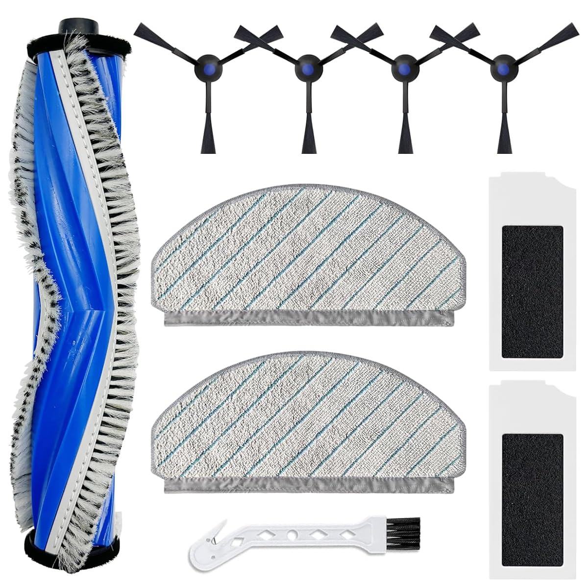 Verilux® Vacuum Cleaner Accessories for Ecovacs N20 Pro/N20 Robot Replacement Vacuum Cleaner Accessories with1 Main Brush, 4 Side Brushes, 2 Mop Cloth, 2 Filters, 1 Cleaning Detailing Brush (10Pcs)