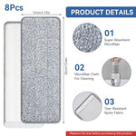 Verilux® 8Pcs Replacement Mop Pads for Floor Flat Mops 12.99''x 4.72'' Wet & Dry Use Stick-on Microfiber Mop Pads Washable Mop Pads Universal Replacement Mop Pads