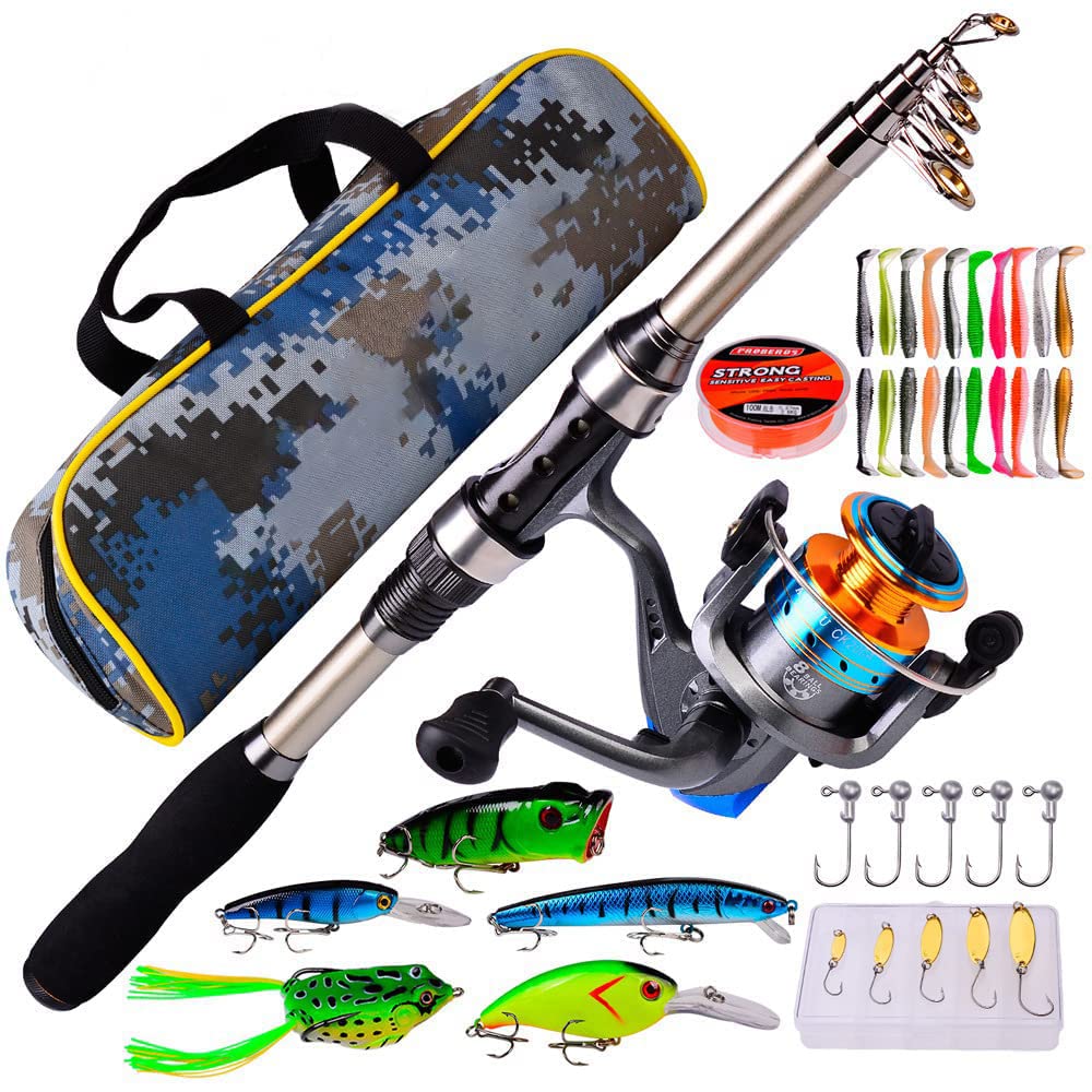 ZORBES® Portable Carbon Fiber Telescopic Spinning Fishing Rod Bait Kit with Reel Full Set, Reel Complete Set Lifelike Artificial Hooks Fishing Lure and Fishing Rod -a1.8M