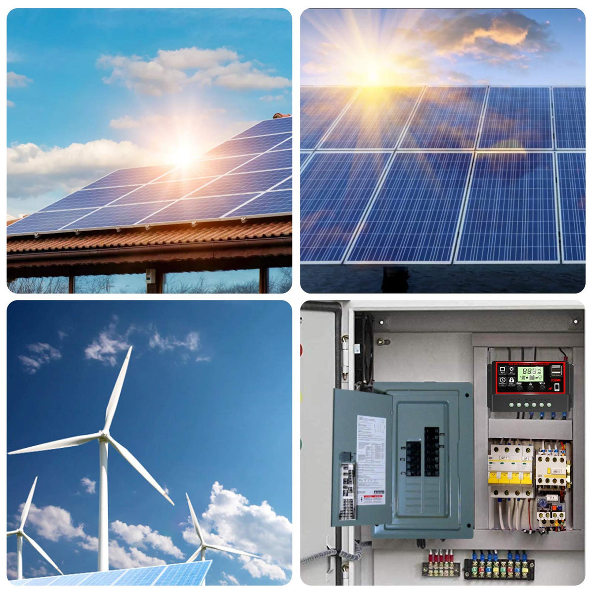 Verilux 10A Solar Charge Controller for 12V 24V Systems with Dual USB and LCD Display