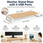 ZORBES Wooden Monitor Stand Riser with 4 USB Ports & Under-Desk Storage