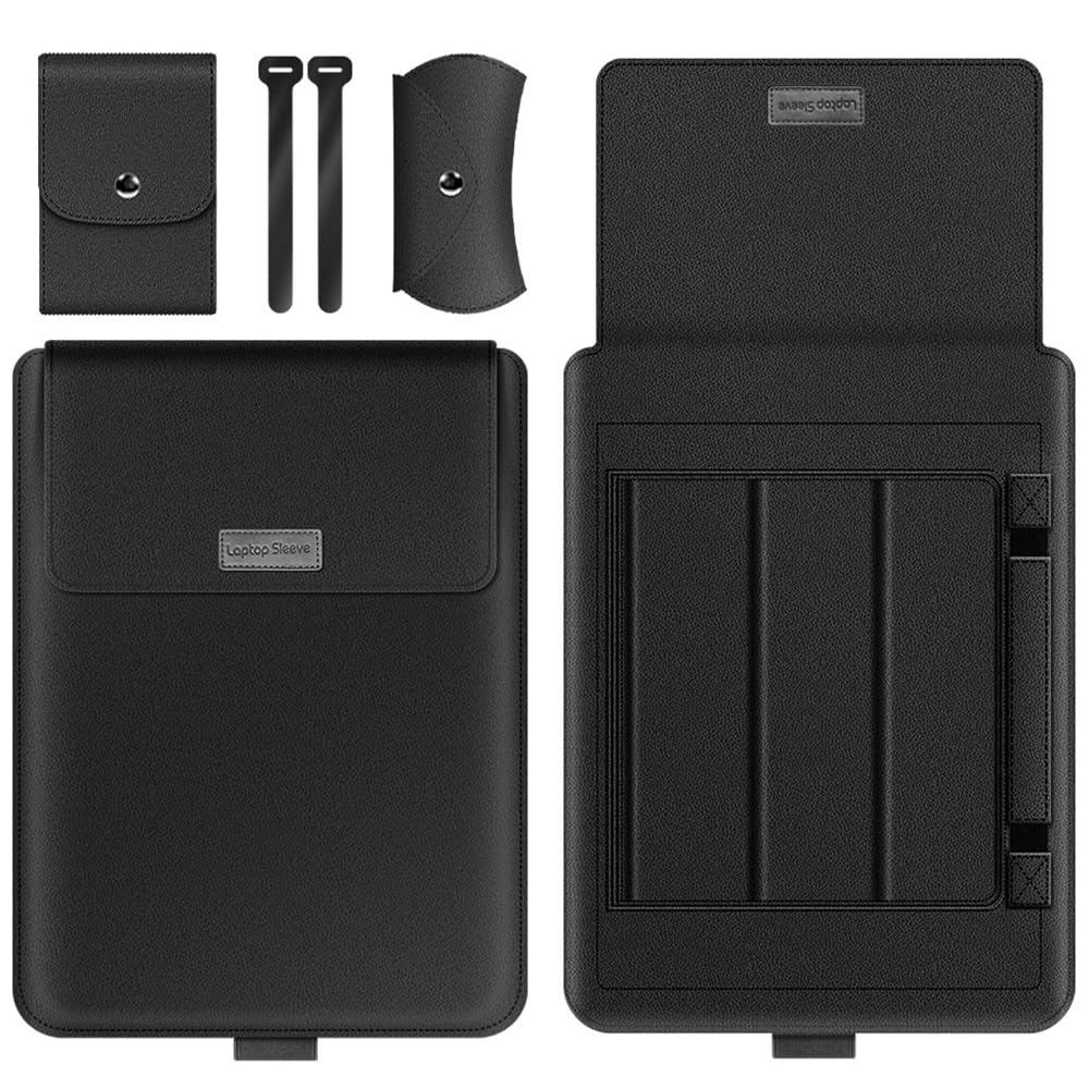 ZORBES® Laptop Sleeve 13-14" Case with Stand Compatible with Microsoft Surface Laptop 5/4/3/2 13.5", MacBook Air/Pro 13.3", PU Leather Sleeve for 15-16" Laptop Computers - Black