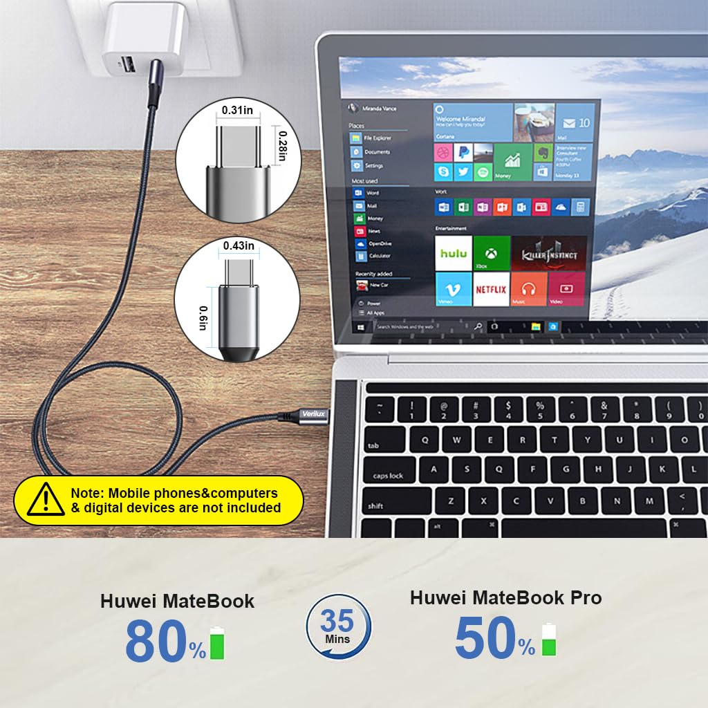 Verilux Type C to Type C Cable for Fast Charging with 16.4ft Nylon Braid | 60W PD and 480Mbps Data Transfer