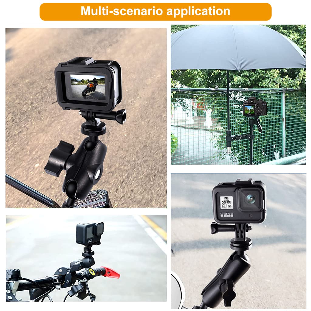 ZORBES® Gopro Handle Bar Mount Clamp with 1/4" Adapter 360° Action Camera Mount for Motorcycle Bicycle Handlebar Mount Bracket for GoPro Hero10/9/8/7 Gopro Accessory Motorcycle Accessory