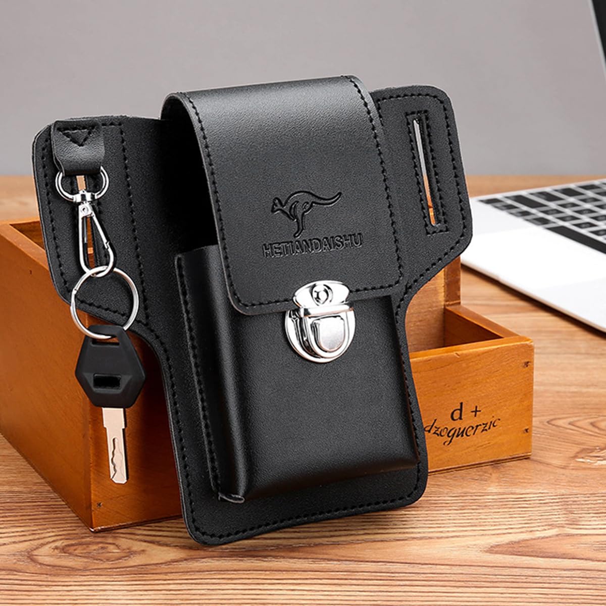 ZORBES® Leather Holster for Belt Cigarette Box Holder Phone Holster Belt Attachment Holster Holster Leather Holster for Belt for Phone, Cigarette Box, Keys, Cards Compatible with 7'' Phone