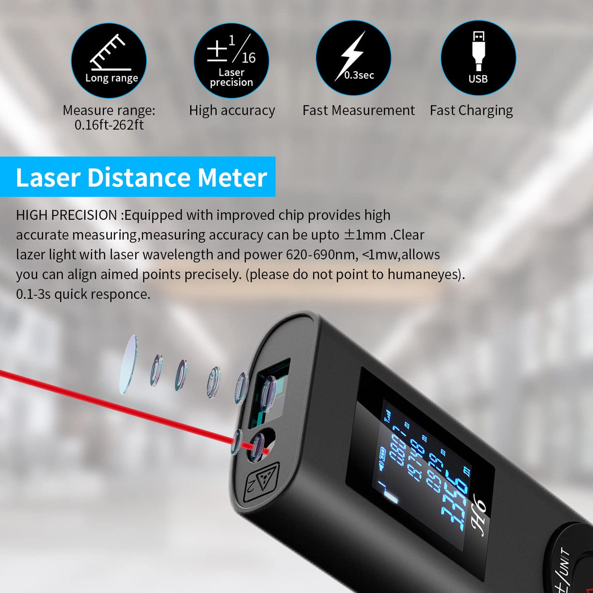 ZORBES® Laser Measuring Tape, 40m/131ft Digital Measuring Tape with Upgrade Electronic Angle Sensor, ±1mm Accuracy, Rechargable Laser Measuring Device for Distance Area Volume Pythagoras, LCD Backlit