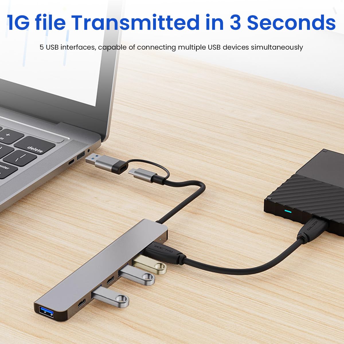 Verilux USB C Hub 7 in 1 with Dual Type C Ports and 5Gbps Transfer Speed | Laptop Adapter