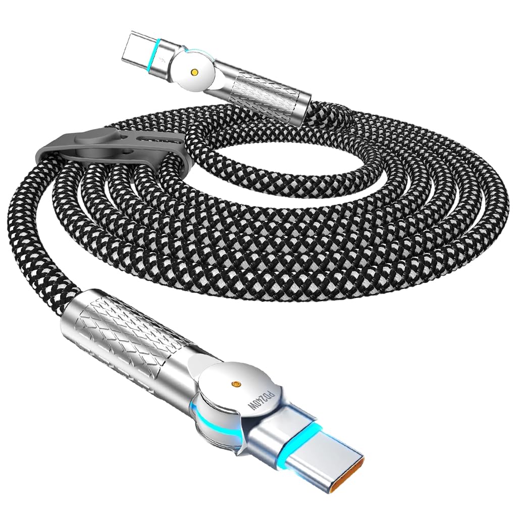 Verilux USB C Cable for Fast Charging with 180 Degree Rotating Head and 9.8 ft Length | LED Tip