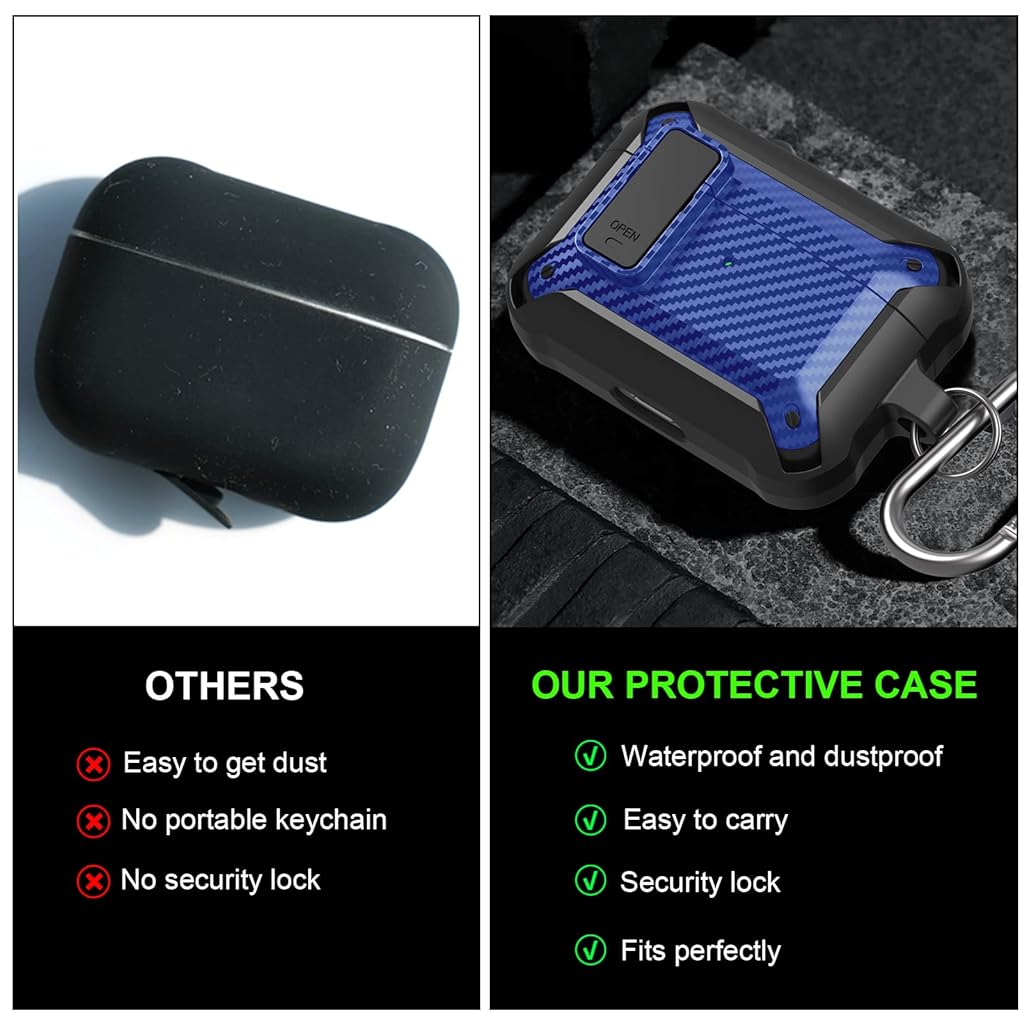 ZORBES® TPU Airpods Pro Case Fashion Carbon Fiber Design Airpods Pro Cover Airpods Pro Shockproof Case with Carabiner Support Wireless Charging,Blue