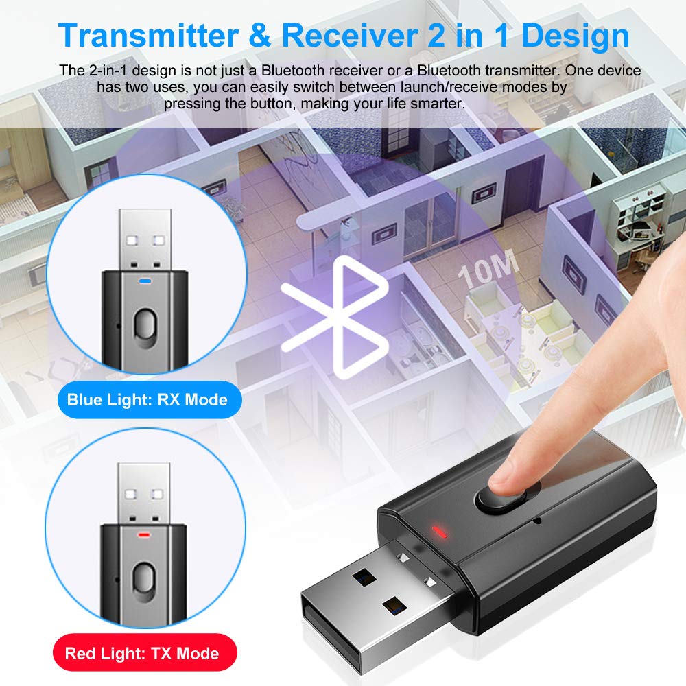 Verilux Car Bluetooth Adapter for 3.5mm Audio Devices with 2 in 1 USB Receiver Transmitter | Bluetooth 5.0 for Car and Home Audio