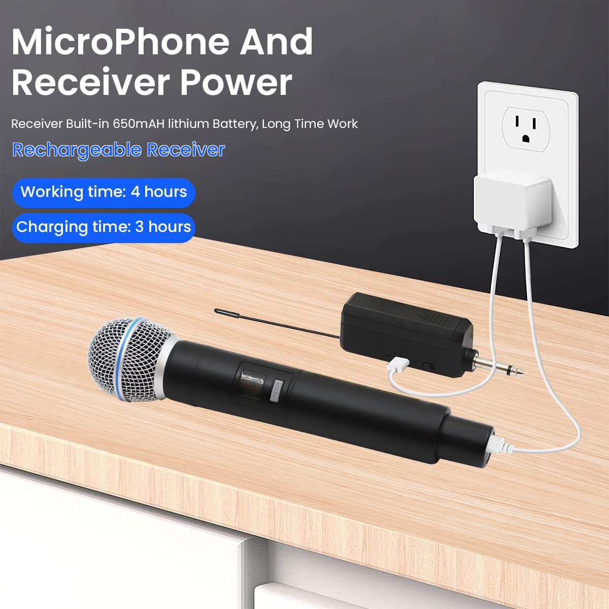 ZORBES® Handheld Wireless Microphone with Bluetooth Receiver Cardioid Dynamic Microphones Mic with 6.35mm Jack to 3.5mm Jack Adapter for Karaoke Machine, Speaker, Mixer, Audio System