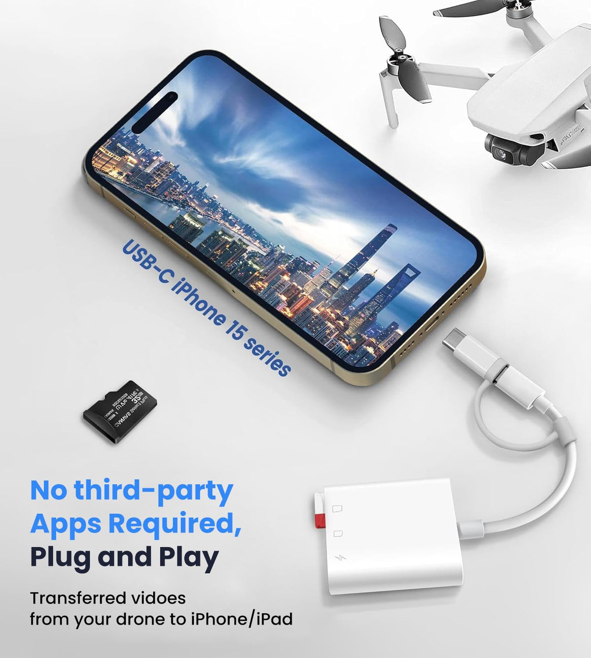 Verilux SD Card Reader for iPhone and iPad with 3 in 1 Dual Slot Design | Supports USB C