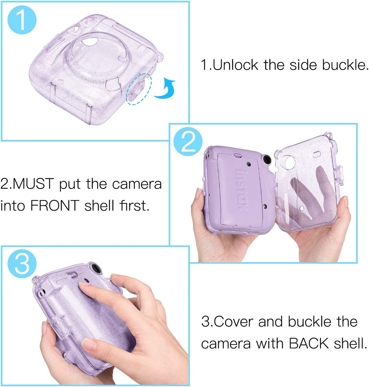 ZORBES® Instax Mini 11 Case Cover, Crystal Protective Camera Case for Fujifilm Instax Mini 11, Easy Install Clear Hard Shell Cover with Removable Rainbow Shoulder Strap for Intex Camera 11 Mini