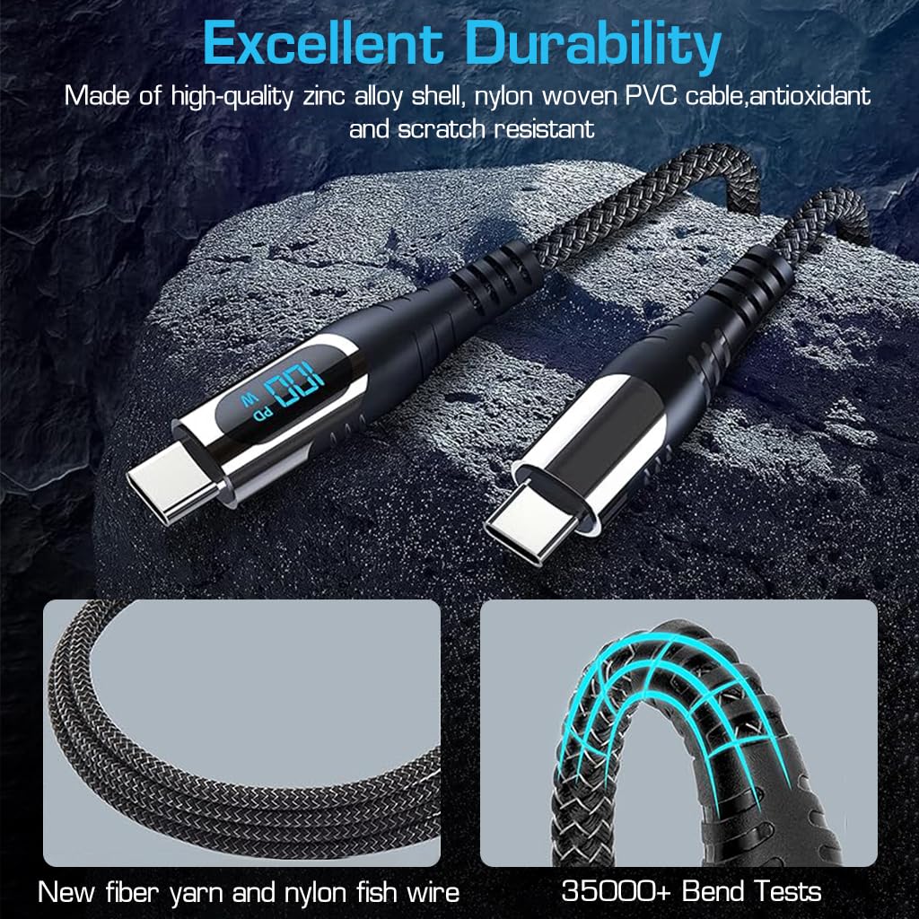 Verilux® 3.3ft Type C to Type C Cable, Type C Cable with LCD Display Support PD 100W Fast Charging & Data Transfer TYPE-C to TYPE-C Cable Compatible with MacBook Pro/iPad Pro/iPad Air/GalaxyS20