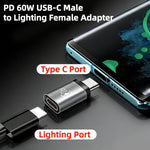 Verilux® PD 60W Lightning to Type C Adapter Fast Charge Converter