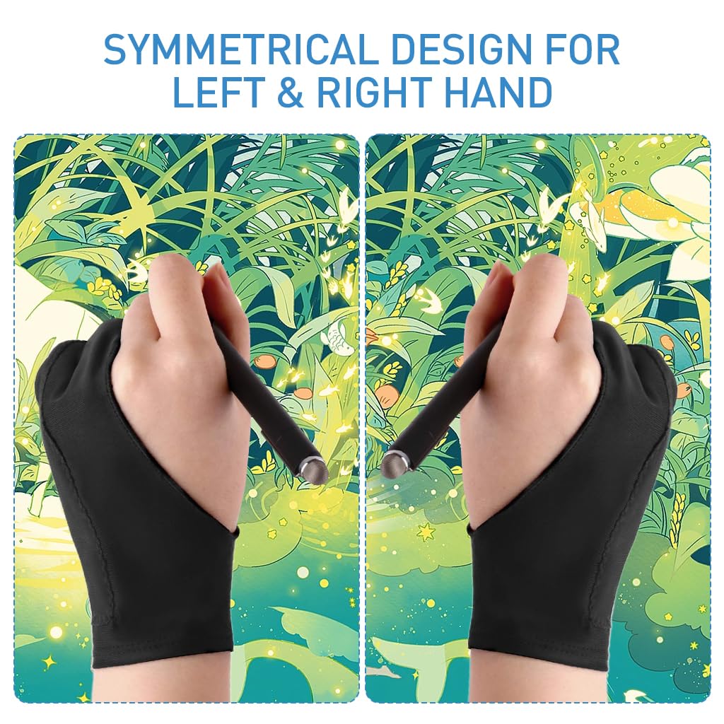 ZORBES® 1 Pair Two-Finger Artist Drawing Gloves, Graphic Drawing Gloves for Tablet, Palm Rejection Gloves, Graphic Tablet Glove, Dight Art Glove, Anti-fouling Lycra Glove for Wacom 3 PCS