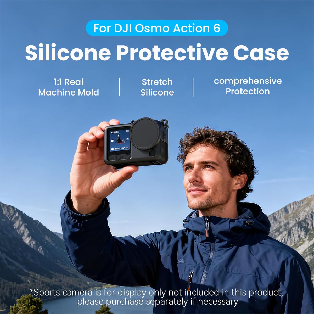 ZORBES® Compatible with D-JI Osmo Action 6, Action Camera Silicone Cover Protective Skin Cover with Detachable Lens Cover, Silicone Wrist Lanyard, Anti-Scratch Action Camera Accessories