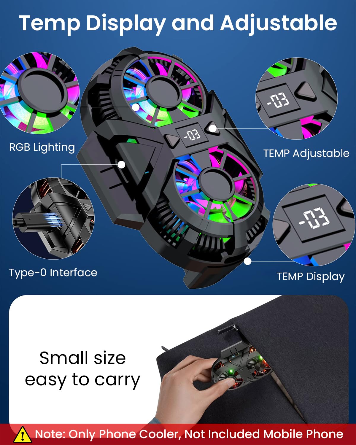 ZORBES® Semiconductor Digital Display Phone Cooler L6