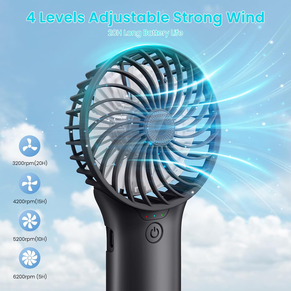 Verilux Hand Fan for Women with Hidden Makeup Mirror and 4 Speed Brushless Motor | 20Hr Rechargeable Portable Fan