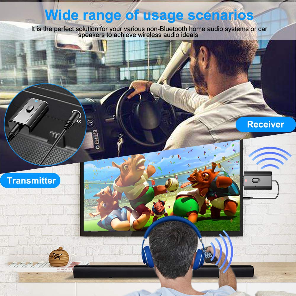 Verilux Car Bluetooth Adapter for 3.5mm Audio Devices with 2 in 1 USB Receiver Transmitter | Bluetooth 5.0 for Car and Home Audio