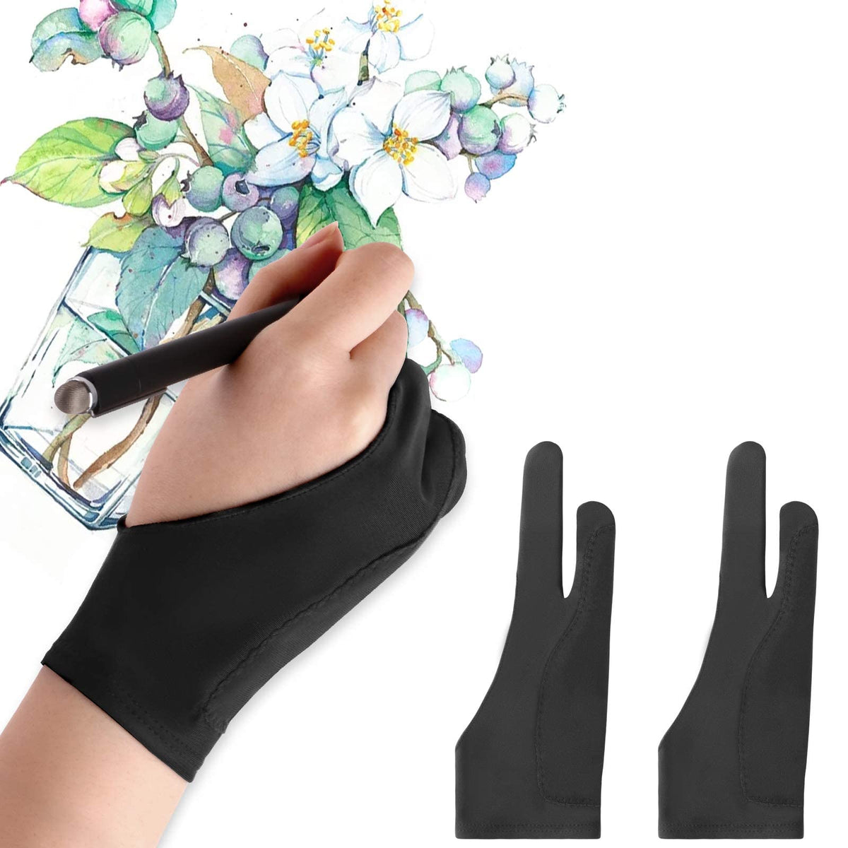 Zeitel® 1 Pair Artist Gloves Digital Drawing Glove Two Finger Glove for Wacom Tablet Artist Gloves, Graphic Drawing Gloves Tablet Gloves