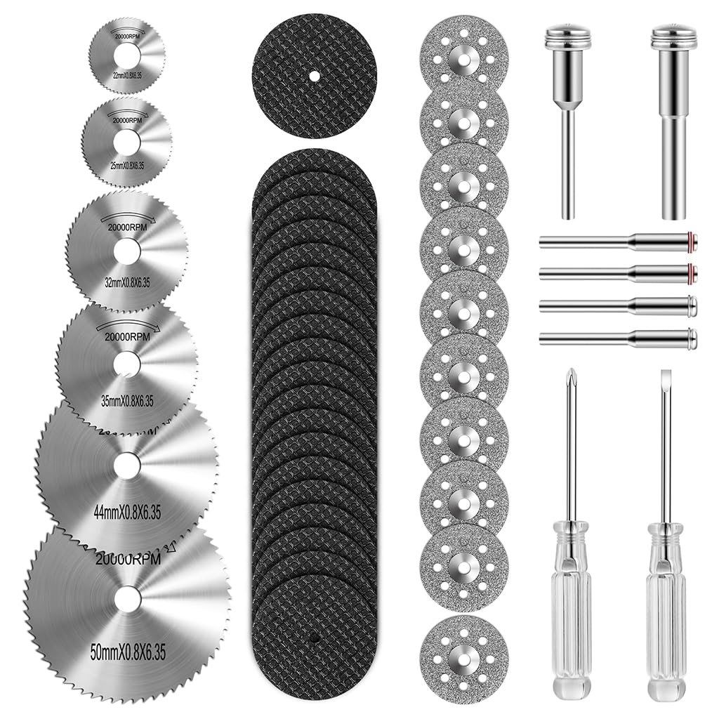 Serplex® Set of 44Pcs Rotary Tool Accessories-6Pcs HSS Circular Saw Blades, 20pcs Grinding Discs, 10Pcs Diamond Cutting Wheels, Mandrels & Screwdrivers, for Grinding, Cutting, DIY & Repair Work