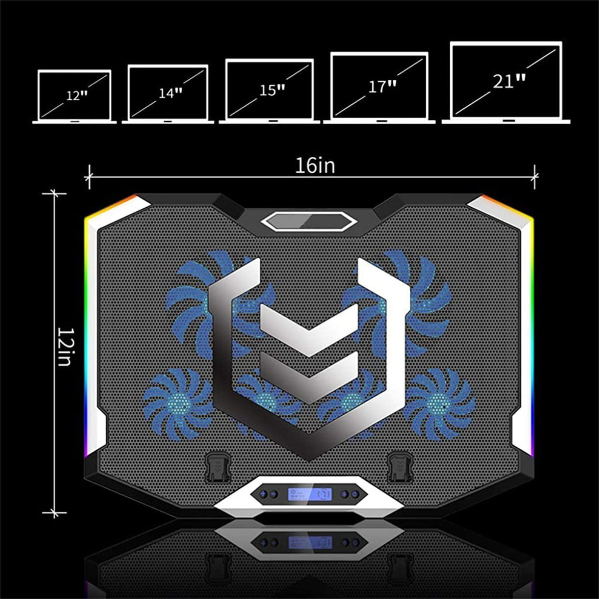 Verilux Gaming Laptop Cooling Pad for 15-17.3 Inch Laptop, RGB Laptop Cooler Pad with 6 Cooling Fans, Laptop Cooling Stand with 6 Height Adjustable Phone Bracket, LCD Screen, Notebook Cooler, Dual USB Port