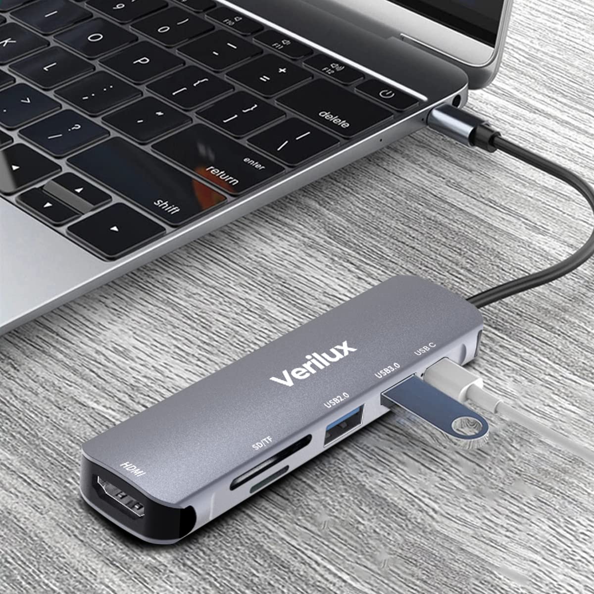 Verilux USB C Hub Multiport Adapter for MacBook Pro with 4K HDMI 30Hz and 87W PD | Aluminum 6 in 1 Docking Station