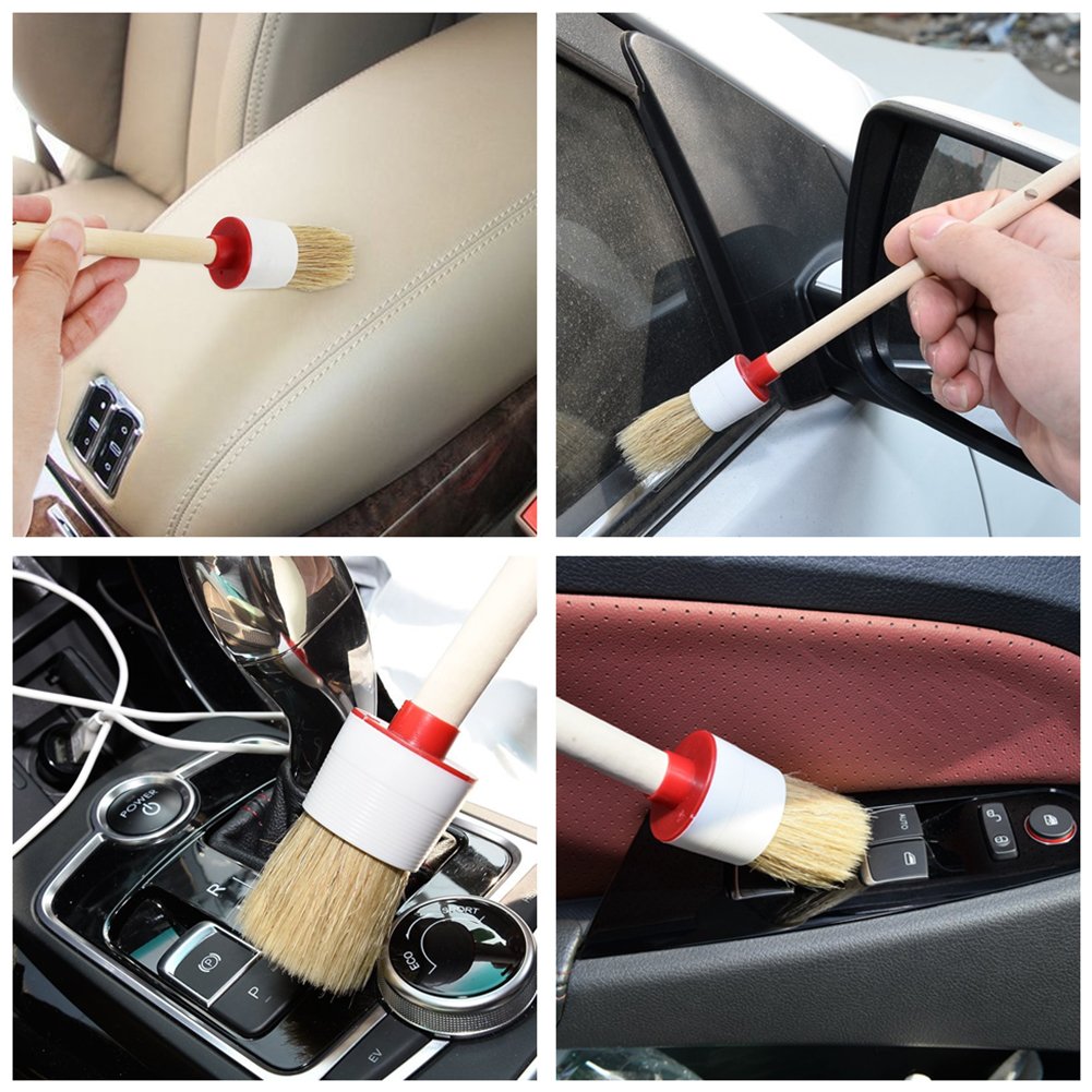 ZORBES® 7 Pcs of Auto Car Cleaning Brushes Set with Soft, Natural Boar Hair for Cleaning of Wheels, Engine, Interior, Air Vents, Emblems and Leather