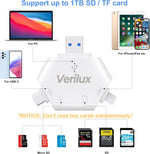 Verilux SD Card Reader 3 in 1 Micro SD Card Reader with Light-ning, USB A, Type-C Interface, OTG Card Reader with Magnetic Cap Memory Card Reader Compatible with iPhone, iPad, MacBook, PC, Tablet