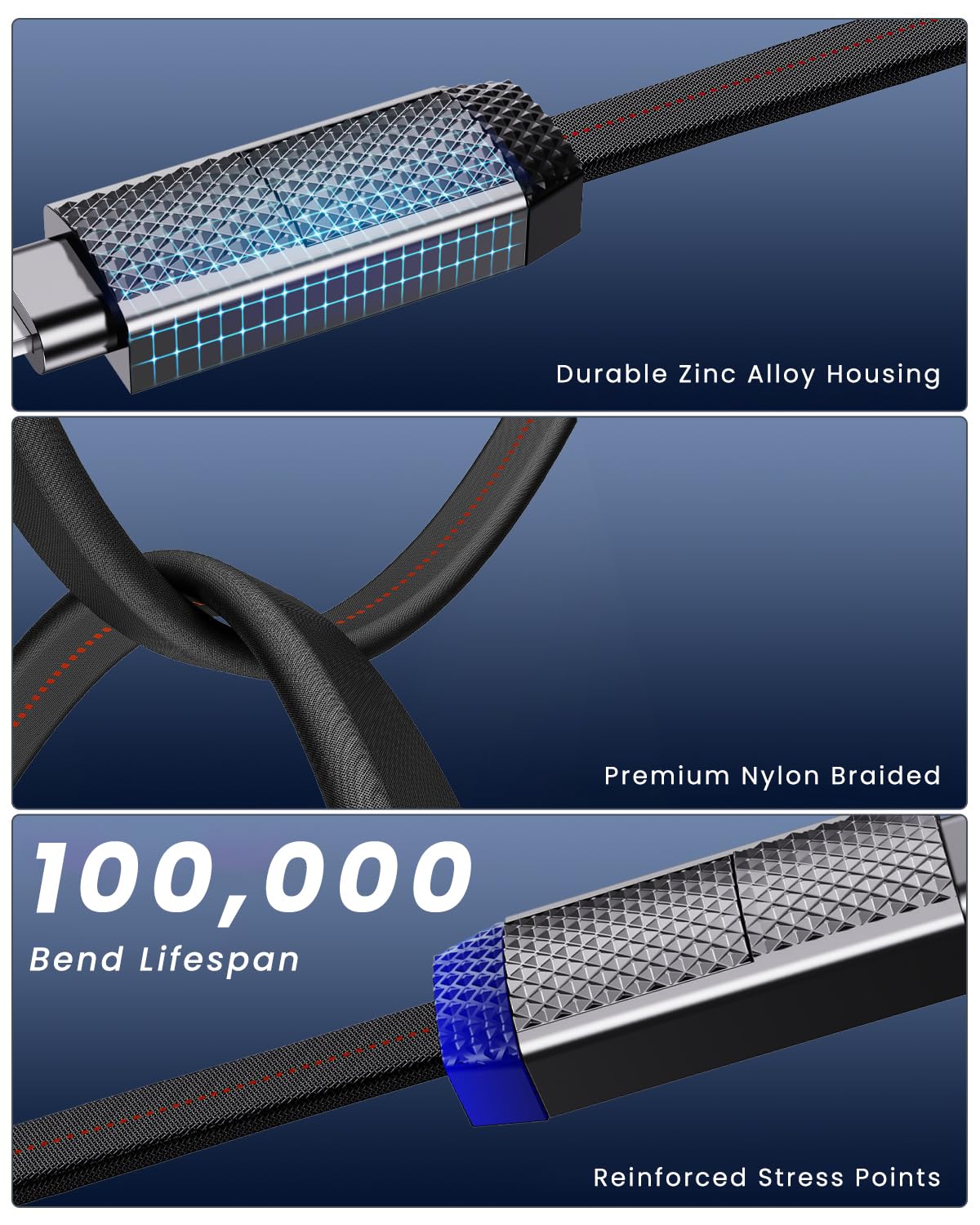 Verilux Type C to Type C Cable for Travel with Magnetic Head Design, 3.3 ft Nylon Braid | 4 in 1 Fast Charging and Data Sync