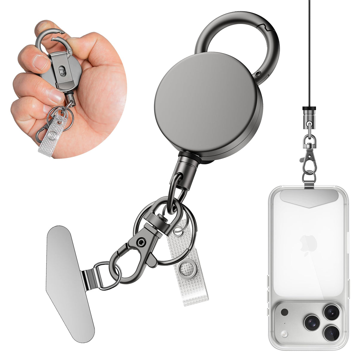 ZORBES® Retractable Lanyard with 27-Inch Telescopic Cord, Carabiner Clip & Keyring Attachment Zinc Alloy Badge Holder for Keys, ID Cards, Phones & Everyday Carry (EDC), Travel & Outdoor Use