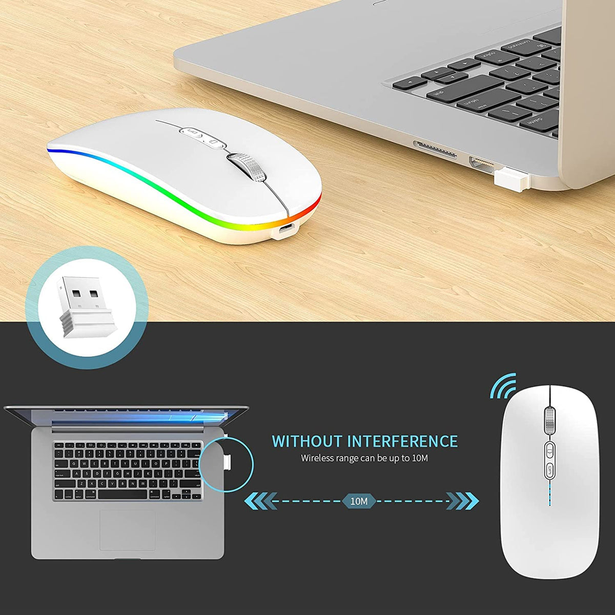 2.4GHz Wireless Mute Portable Optical Mouse (Sliver)