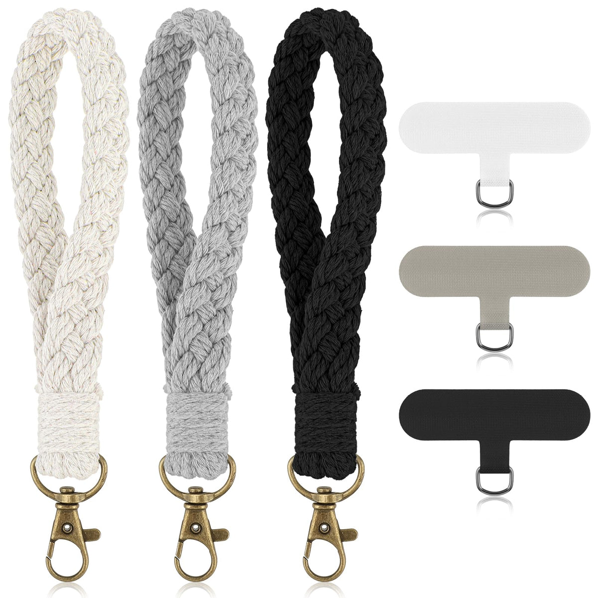 ZORBES® 3Pcs Phone Wristlet Handmade Braided Rope Phone Sling Lanyard with Tether Pads Fashion Minimalist Phone Chain Wrist Strap Phone Accessories