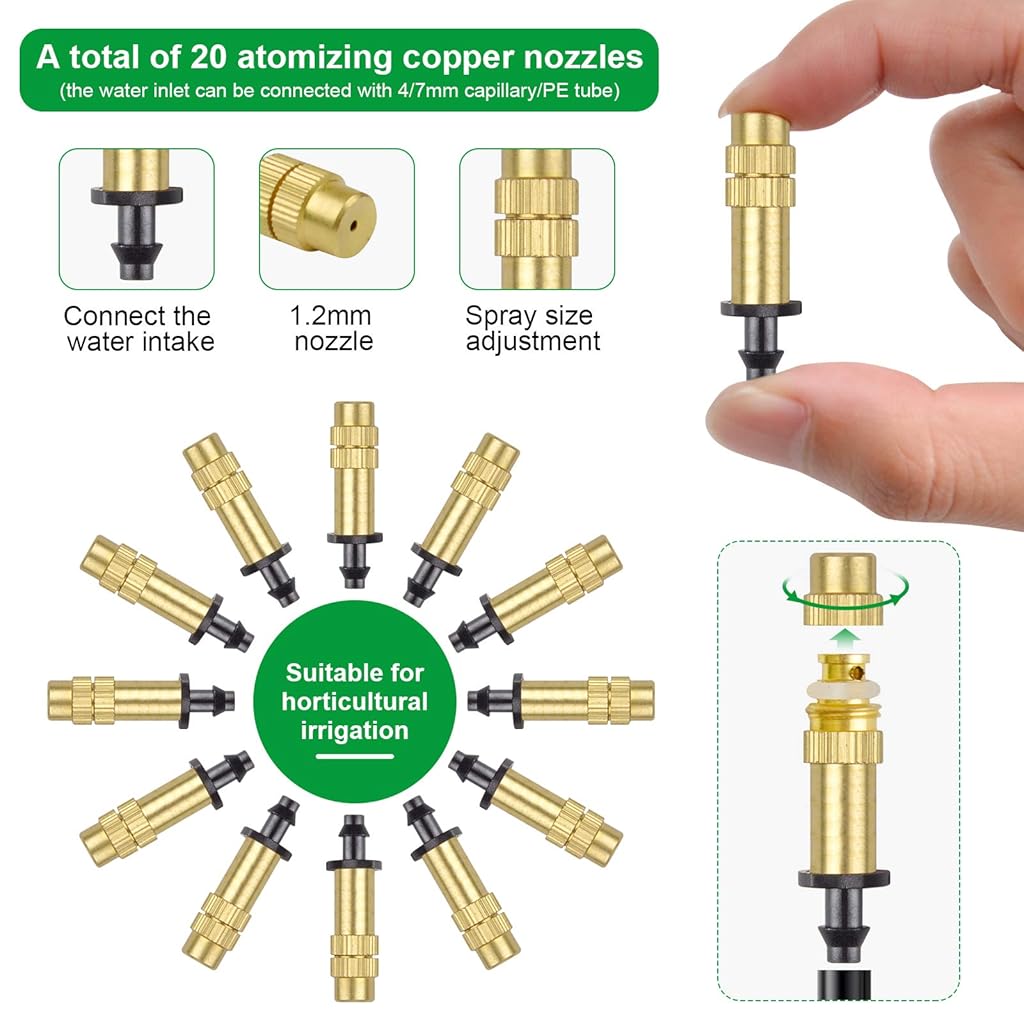 Serplex® Adjustable Water Spray Nozzle Copper 4/7mm Nozzle Water Spray Drip Irrigation Mist Sprayer Micro Sprinkler for Garden Cooling Irrigation Lawn Vegetables Greenhouse - 10 Pcs