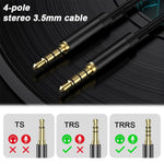 Verilux Aux Cable for Car and Speakers featuring 4‑Pole TRRS Jacks 9.8 ft Nylon Braided | Gold‑Plated Connectors