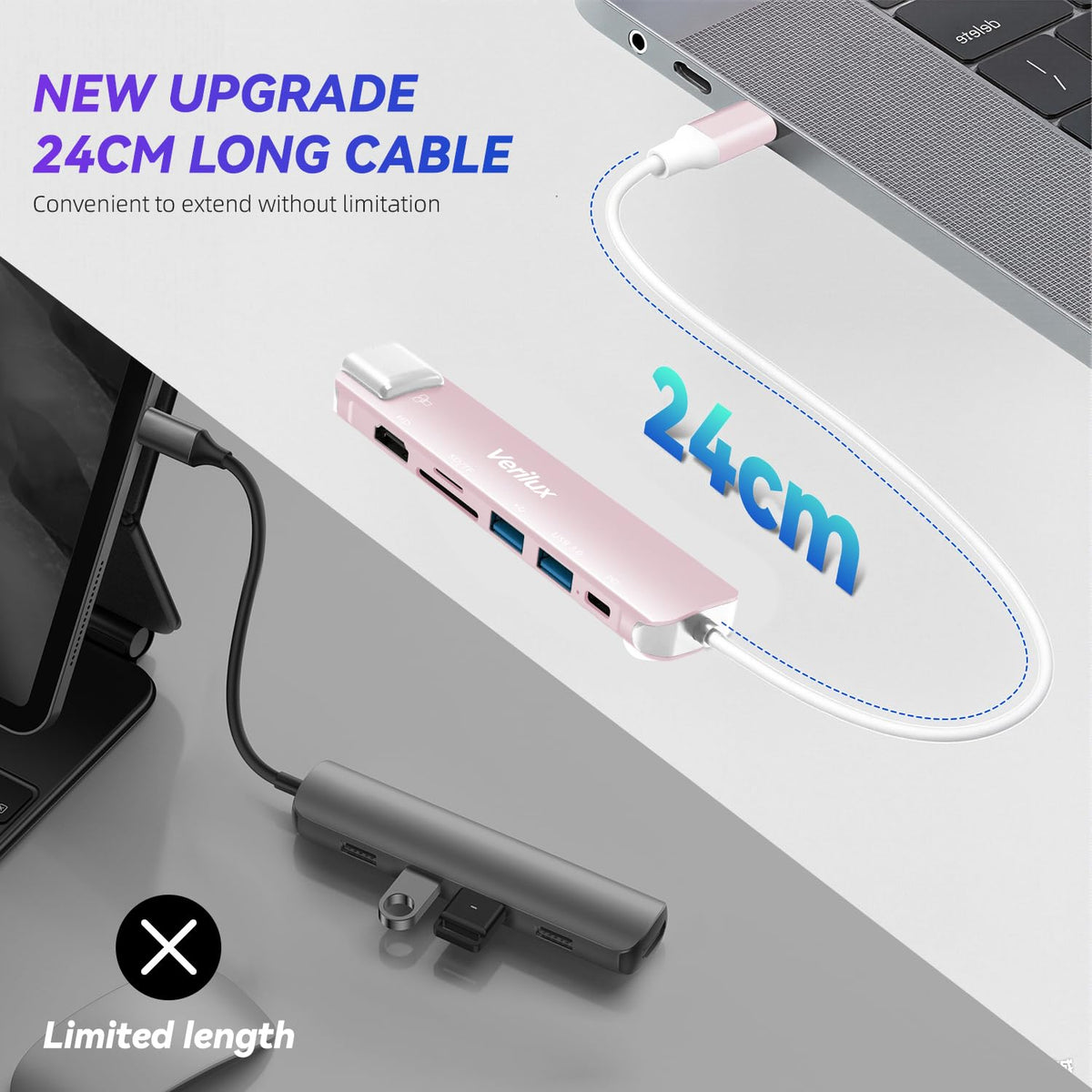 Verilux USB C Hub for Laptop with 7 in 1 Ports and 4K@60Hz HDMI | 87W PD and Ethernet 24CM